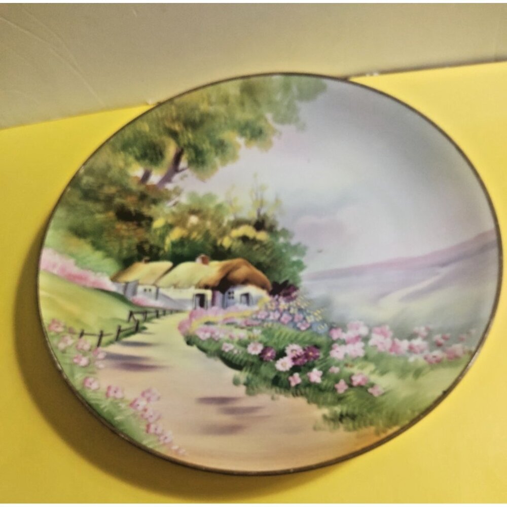 Vintage Hand Painted Nippon Japan Decorator Plate 10 /4" Rural Cottage Scene